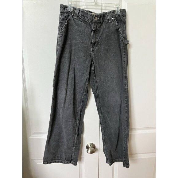 Y2K Old Navy Denim Carpenter Jeans Boys 18 Husky Cargo Faded Black - Picture 1 of 10